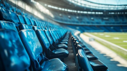 Empty football stadium seats with a clear view of the field sports venue photography daylight perspective abandoned atmosphere for seo impact