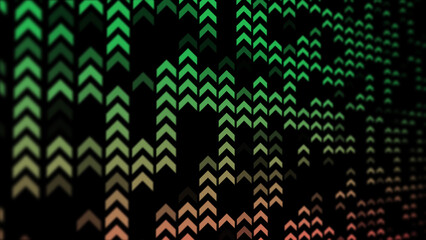 Red green up arrows on black illustration background.