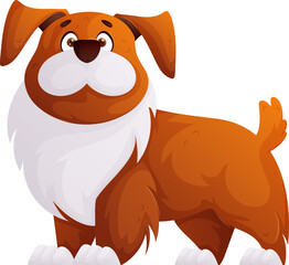 Cute Cartoon Dog Character with Brown Fur and White Chest, Standing Posed