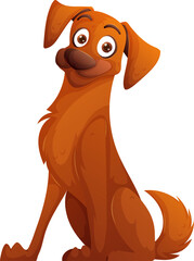 Cartoon Brown Dog Sitting and Looking at the Viewer, Cute Puppy Illustration.