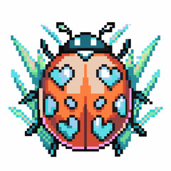 pixel art ladybug with vibrant wings colorful digital bug design, retro game illustration