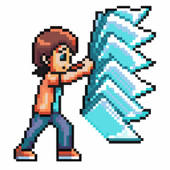 Obraz premium Pixel character with ice powers in action pose, retro gaming sprite art