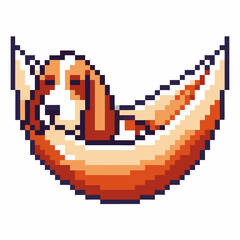 Fototapeta premium Pixel art beagle in a hammock, cute dog relaxing retro digital illustration, cozy summer vibe