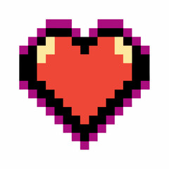Pixelated heart symbol in retro 8 bit style, vibrant red and black pixels, digital love icon