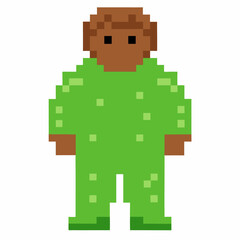 pixelated character in green outfit retro video game style, pixel art design