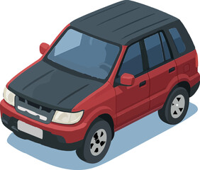 Red auto vehicle, including trucks, SUVs, and cars, isolated on white background as a vintage design illustration