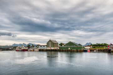 Obraz premium Svolaer is the administrative center of Vagan Municipality, in the province of Nordland, which is located in the Lofoten Islands, Norway.