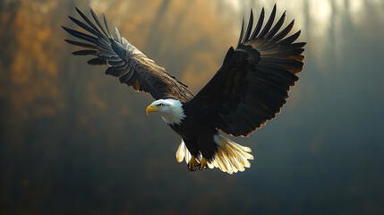 Obraz premium Majestic bald eagle soaring through the air.