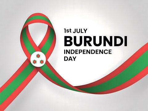 Burundi independence day celebration with ribbon and text on a white background design