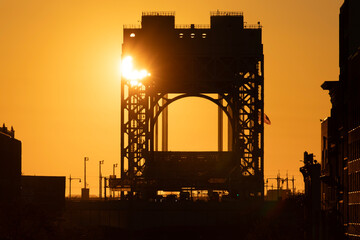 Harlem River Lift bridge at sunrise in New York City