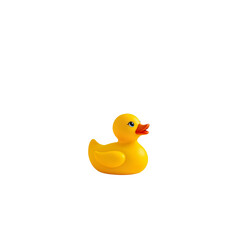 Fototapeta premium Bright Yellow Rubber Duck Floating on Calm Water Surface for Playful Children’s Bath Time Enjoyment and Fun