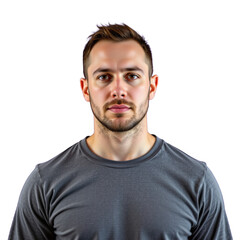 Fototapeta premium Young Athletic Male in Gray Sports Shirt with Serious Expression Ready for Fitness Challenge or Training Session