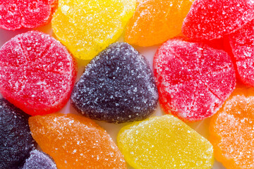 Sweet multi-colored candies marmalade. Bright marmalade in sugar.
