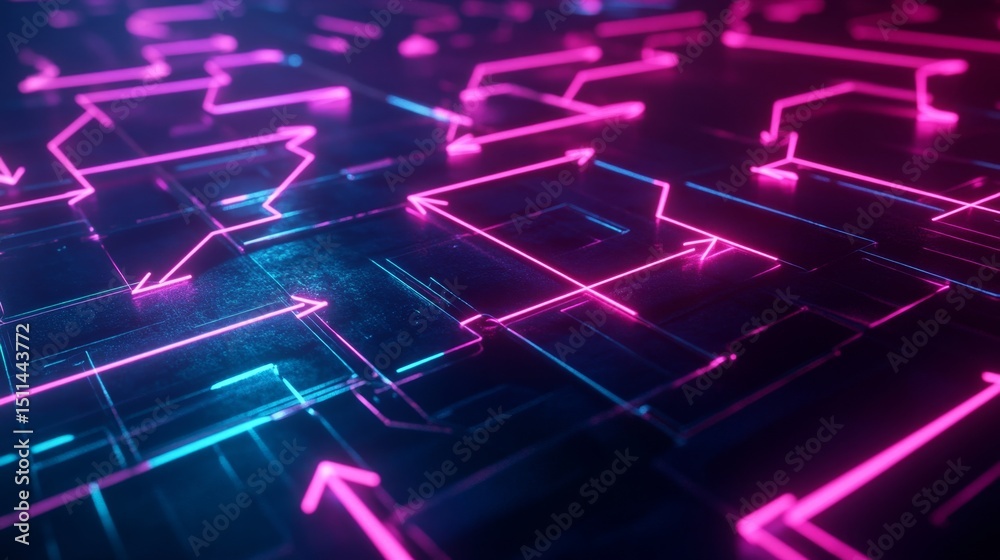 Poster dynamic neon arrows creating a glowing web of lines in a futuristic environment for digital art and 