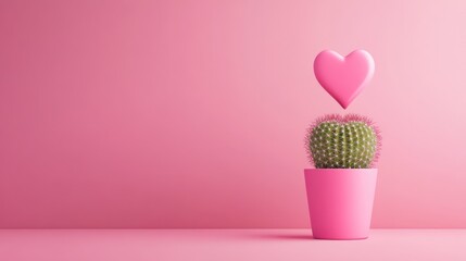 Pink Cactus Love: A Minimalist Valentine's Day Still Life