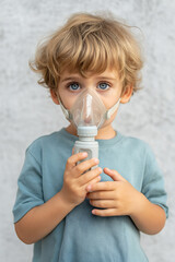 A little child using inhaler mask holding medicine inhaler, Children using equipment to treat asthma or bronchitis, treatment of children's respiratory and lung diseases
