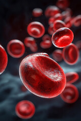 Microscopic view of red blood cells flowing through a vein, Human blood cells, Erythrocytes in the human circulatory system
