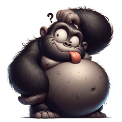 Whimsical cartoon gorillas. A quirky cartoon gorilla is thoughtful.