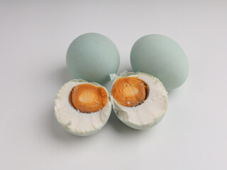Salted duck egg on white background