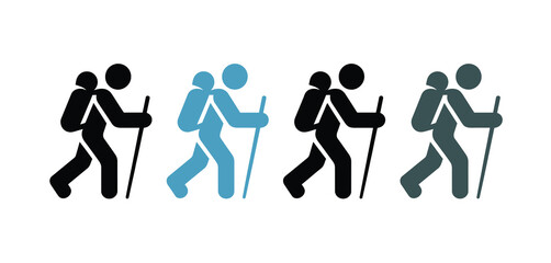 Hiking Icon Set Black Blue and Gray Variations