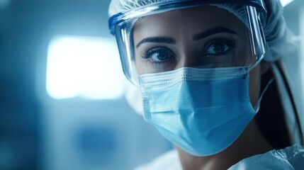Health Care Worker in Protective Gear with Focused Expression