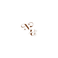 bold and hairline initial wedding logo concept NU elegant curve monogram letter