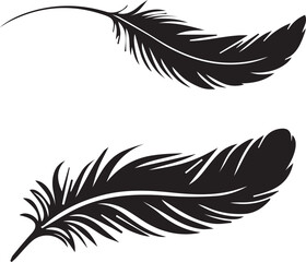 Obraz premium Two elegant feathers in silhouette style, floating against a black background, perfect for adding a touch of sophistication to designs.