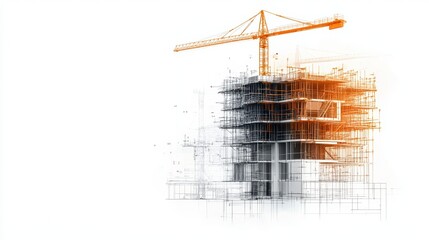 Construction site with building under development, modern apartment or office structure in the city, cut out.