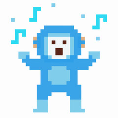 Obraz premium pixelated blue monkey character with musical notes