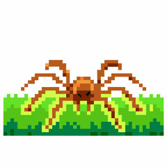 Fototapeta premium pixel art spider crawling in green grass retro gaming with vibrant colors nostalgic digital design