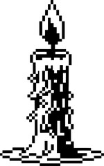 Fototapeta premium pixel art candle with flame retro black and white digital illustration, vintage computer graphics