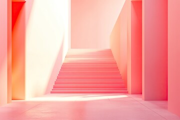 Soft pink architectural hallway with stairs