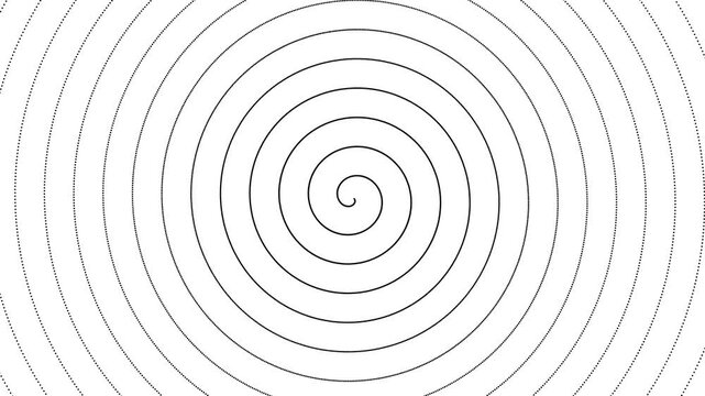 Spiral made of black dots rotates at a constant fixed speed. Hypnotic and mesmerizing abstract looping background animation