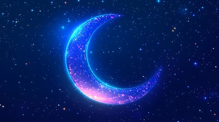 Sparkling crescent moon in night sky