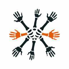 Fototapeta premium Skeleton Hands and Ribcage Forming a Circular Design with Color Accent