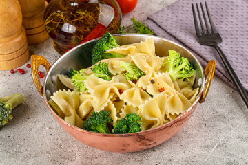 Italian pasta farfalle with broccoli