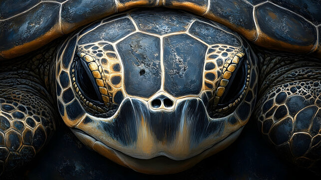 Close-up view of a sea turtle's head and shell.