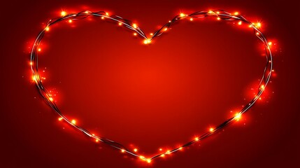 Heart-shaped string lights on red background