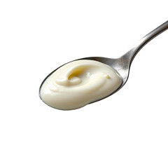 Smooth and Creamy White Sauce on Silver Spoon Isolated on White Background for Culinary Uses