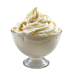 Creamy Whipped Topping in a Clear Glass Bowl with Soft Peaks and Smooth Texture Ready for Dessert Decoration