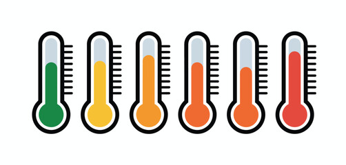Six Color Coded Thermometers Showing Temperature Levels
