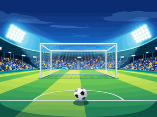 Football goal with soccer ball Stadium goal post penalty kick