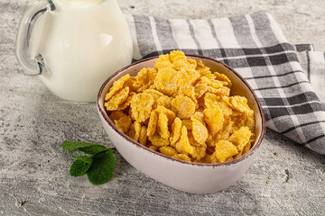 Corn flakes with milk for breakfast