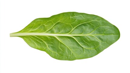 Single Vivid Green Spinach Leaf Isolated on White Background