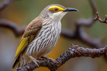 Fototapeta premium Vibrant bird perched on branch nature reserve wildlife photography autumn colors close-up view avian beauty