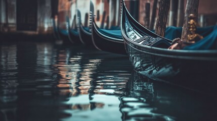 Peaceful Gondolas Floating in Calm Venetian Water at Dawn
