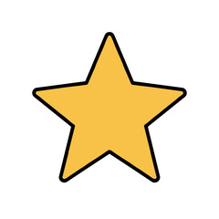 Fototapeta premium Yellow five-pointed star icon with black outline on white background 