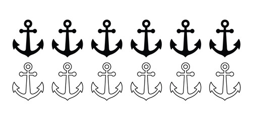 Twelve Simple Anchor Icons Black and White Nautical Design Elements