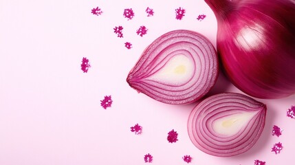 Vibrant Red Onions on Pink Background: A Culinary Delight