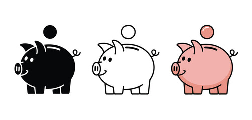 Three Piggy Banks Saving Money Illustration